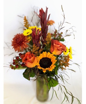 Autumn Sunset Cylinder Vase arrangement