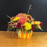 Autumn Unfolded Ceramic Pumpkin with fresh flowers
