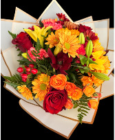 Autumn Wrap Bouquet Assorment of fall flowers