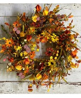 Autumn Wreath with Lanterns & Mini Pumpkins – 26"  Silk Wreath