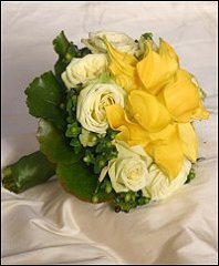 Yellow Callas & Ivory Roses Bridal Wedding Bouquet