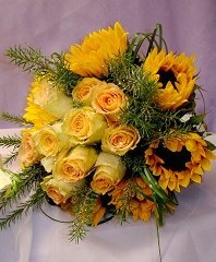 Yellow Roses & Sunflowers Bridesmaid Bouquet