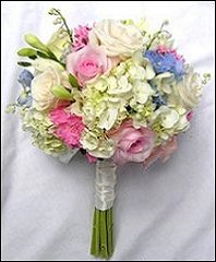 Hydrangea, Pink & White Roses Bridesmaid Bouquet