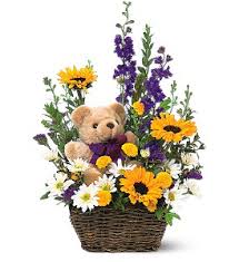 Baby Bear Basket Mixed Flowers
