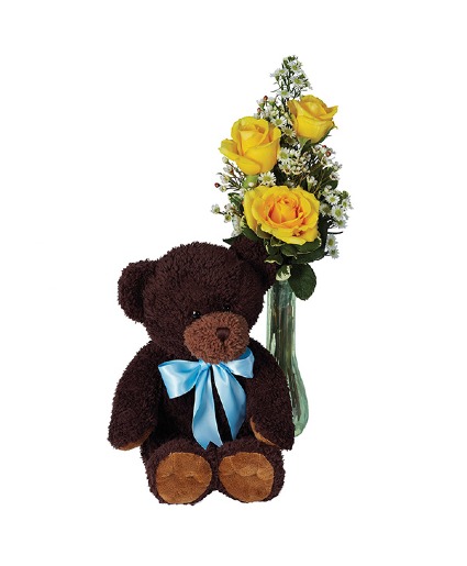 Baby Boy 1st Bouquet Bundle Bud Vase & Bear