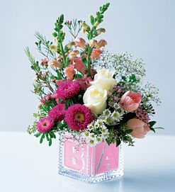 Baby Girl ABC Block Glass cube in Granville, NY | The Florist at Mandy's Spring Baby Girl ABC Block Glass cube in Granville, NY | The Florist at Mandy's Spring