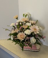 Baby Girl arrangement in a shoe NFS-BGShoe