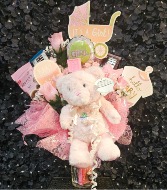 Baby Girl Candy Arrangement Various Candy and Baby Girl Items