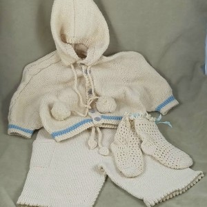 Hand knit baby boy's white and grey sweater set store