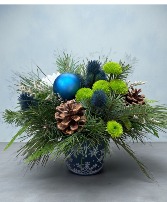 Blue Christmas Container Arrangement