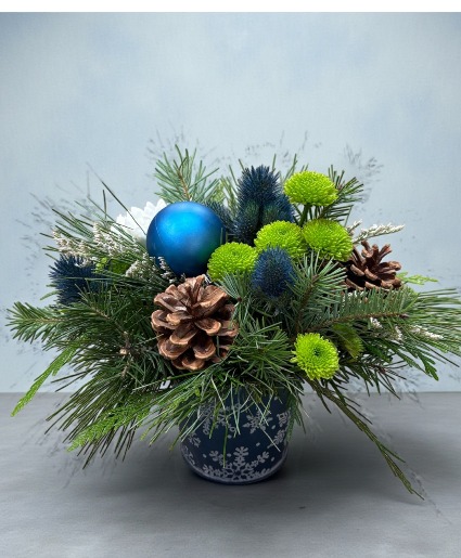 Blue Christmas Container Arrangement