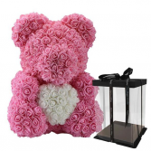 Baby Pink Rose bear Hugging White Heart Small