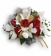 Baby Roses w/white orchids Corsage