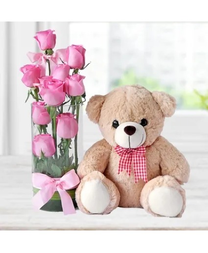 Pink Roses teddy combo 