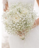 JOCELYN'S BABY'S BREATH AND 6 WHITE ROSES 