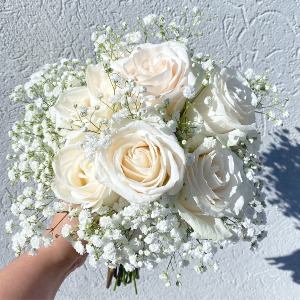Baby's Breath and Roses Hand Tied Bouquet 