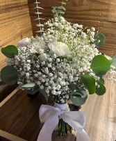 Baby's Breath Bouquet with Carnations and eucalypt Wedding