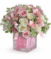 Baby's First Block - Pink All-Around arrangement