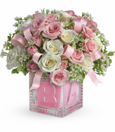 Baby's First Block - Pink All-Around Floral Arrangement