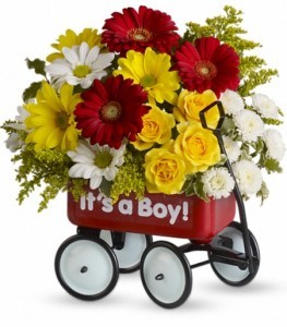 Babys Wow Wagon -Boy Keepsake Container Arrangement
