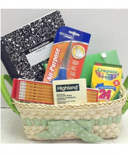 Back to school supplies  Supplies and basket may vary