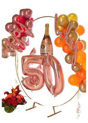 Custom Balloon Arch & Premium Floral Arrangement 