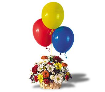 Balloons and Blossoms Basket     OT42-1 Fresh Floral Arrangement With Balloons