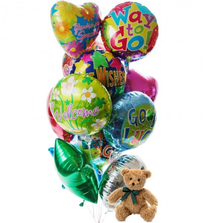 Balloons & Bear Stuffed animal with Mylar balloons