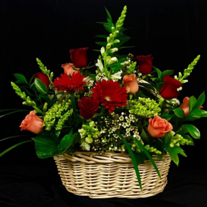 Basket Full Of Love 12 Assorted Colored Roses with Mixed Flowers