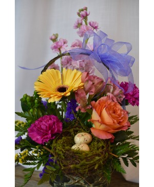 Basket in Spring Fresh Cut Florals