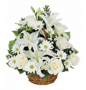 Basket in White Funeral Flowers