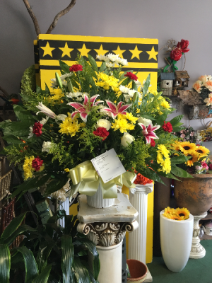 basket lilys roses mix flowers  funeral basket