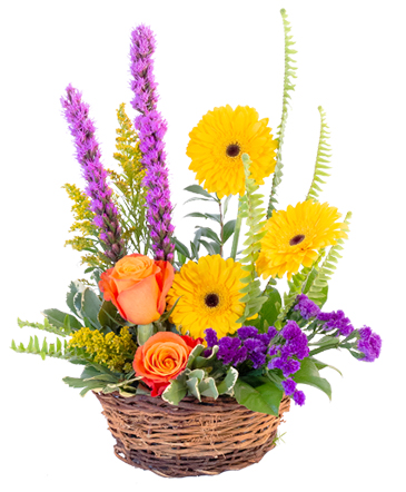 Basket of Blooms Basket Arrangement in Crawford, GA | BUDS 'N BOWS FLOWER SHOP