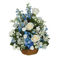 Basket of Dreams in Blue and White Delphinium with White Floral Acents
