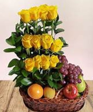 Basket Of Flowers and Fruit Basket