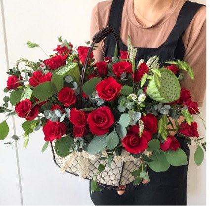 Basket of Red Roses  Flowers for the Home or the Service 