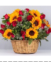 Basket of roses and sunflowers 