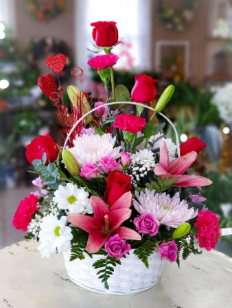 Basket of Valentine's Day Flowers  in Warsaw, IN | ANDERSON FLORIST & GREENHOUSE