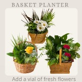 Basket Planter with a vial of fresh flowers 