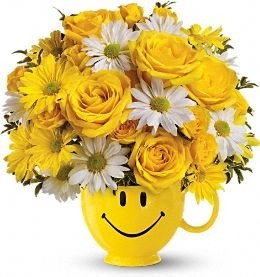 BE HAPPY BOUQIET CERAMIC PLANTER
