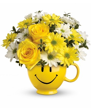 Be Happy Mug with Roses ceramic container