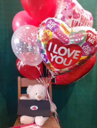 Be Mine Bouquet Balloons, Stuffed Animal & Chocolates