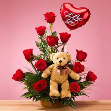 I Love You Bouquet Roses and Balloon and Bear