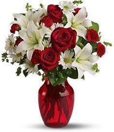    Rosy Delight  A bouquet of ruby red roses and white lilies in Lauderhill, FL | A ROYAL BLOOM FLOWERS & GIFTS