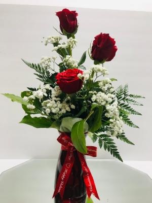 Be My Valentine 3 Red Roses Bud Vase
