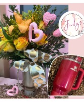 Be My Valentine Stanley One Dozen Roses in our Red or Honey Stanley Cup in Camden, Arkansas | Judy's Flowers & Gifts