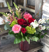 Be My Valentine's Red Glass Vase of Valentine's Flowers
