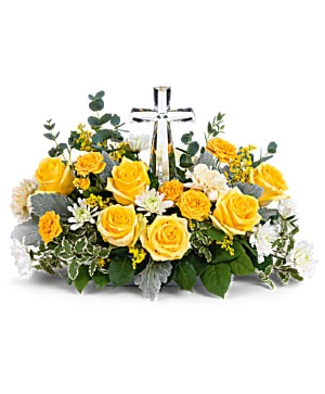 Be The Light        Best Seller White and Golden Blooms with Crystal Cross