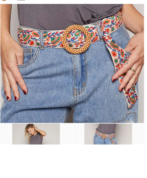 Beaded Circle Buckle Floral Pattern Belt Accessories