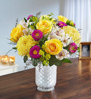 Beaming Sunshine in White Mosaic Vase in Valley City, OH | HILL HAVEN FLORIST & GREENHOUSE Beaming Sunshine in White Mosaic Vase in Valley City, OH | HILL HAVEN FLORIST & GREENHOUSE